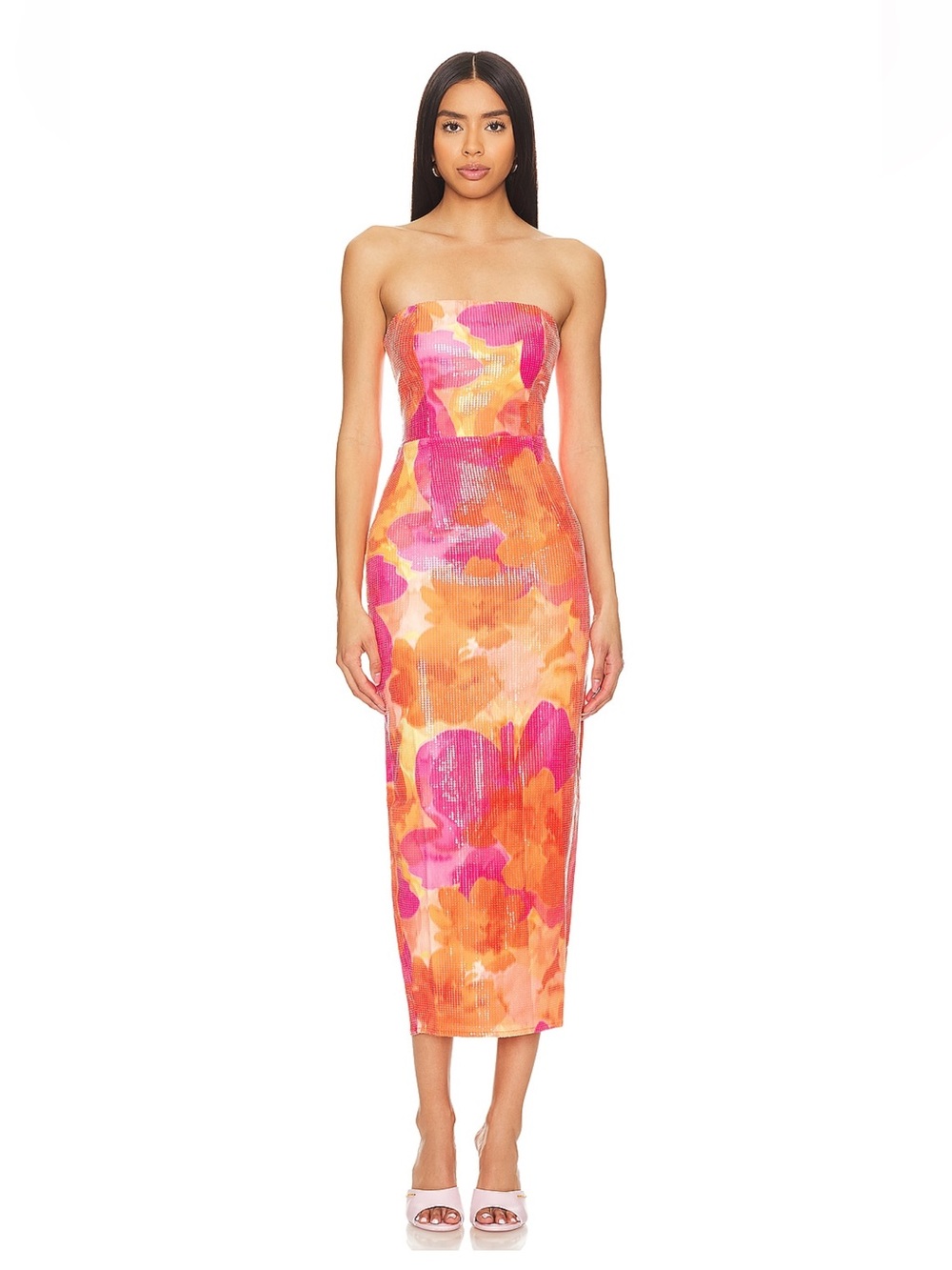 Oralie Midi Dress in Orange Floral